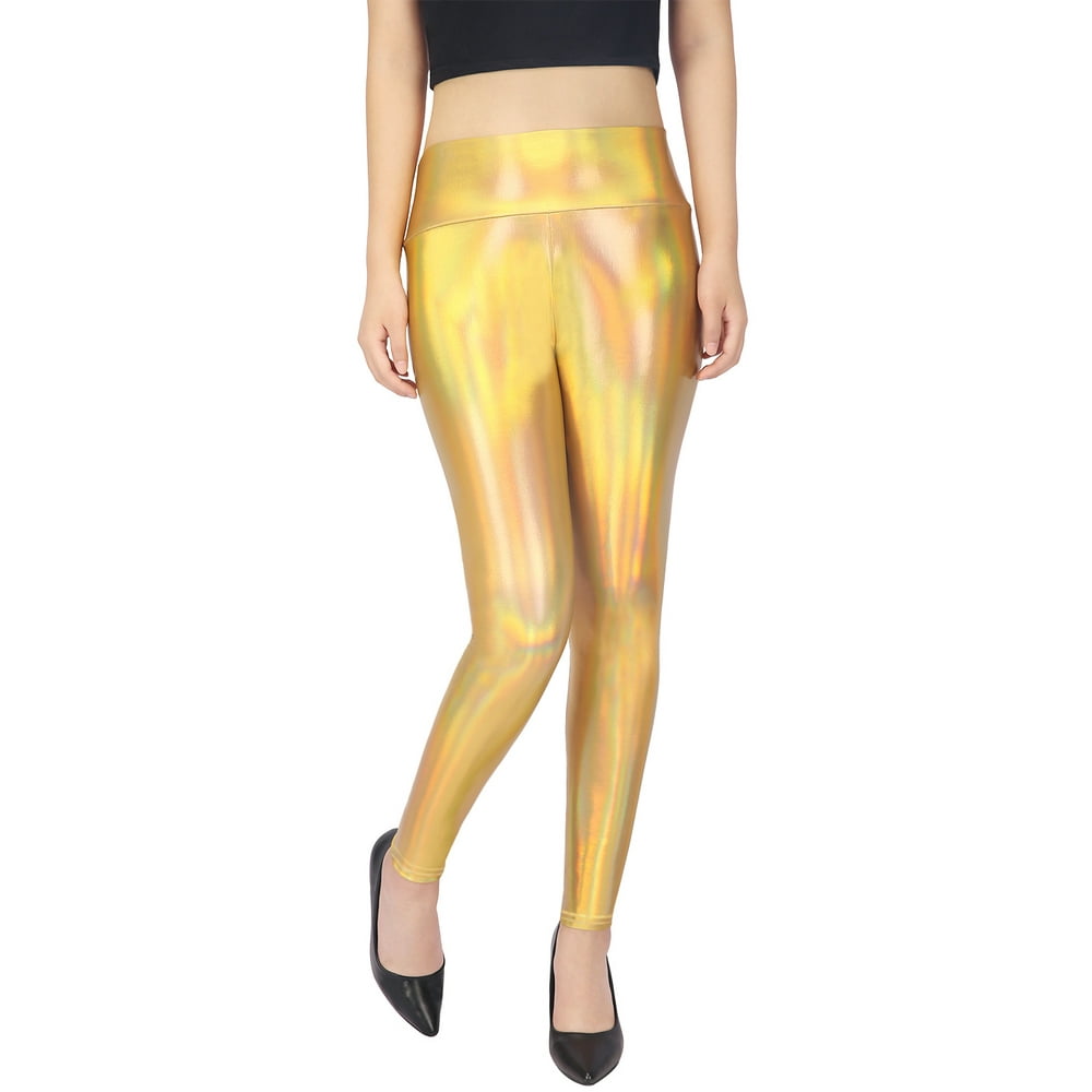 HDE - HDE Women's Shiny Holographic Leggings Liquid Metallic Pants ...