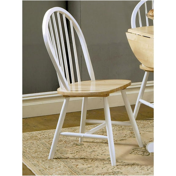 JERFIT Farmhouse Dining Chairs Set of 4, Wood Spindle Back Side Chairs in Natural Brown and White for Kitchen, Dining Room
