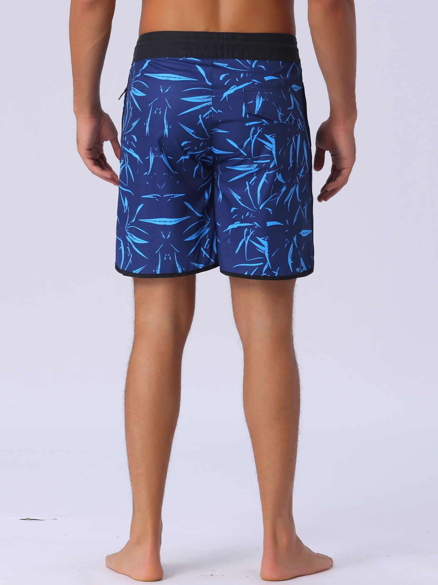 DARING DIVA Men's Elastic Waist Drawstring Hawaiian Print Athletic Swim Trunks 36 Blue