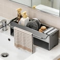 thumbnail image 6 of Sponge Kitchen Sink Caddy Organizer with Auto Draining Tray Brush Soap Holder Towel Bar Countertop Sink Storage for Sponges Brushes Stoppers Dishwashing Station Home Kitchen 11.81in Space Saver XL, 6 of 6