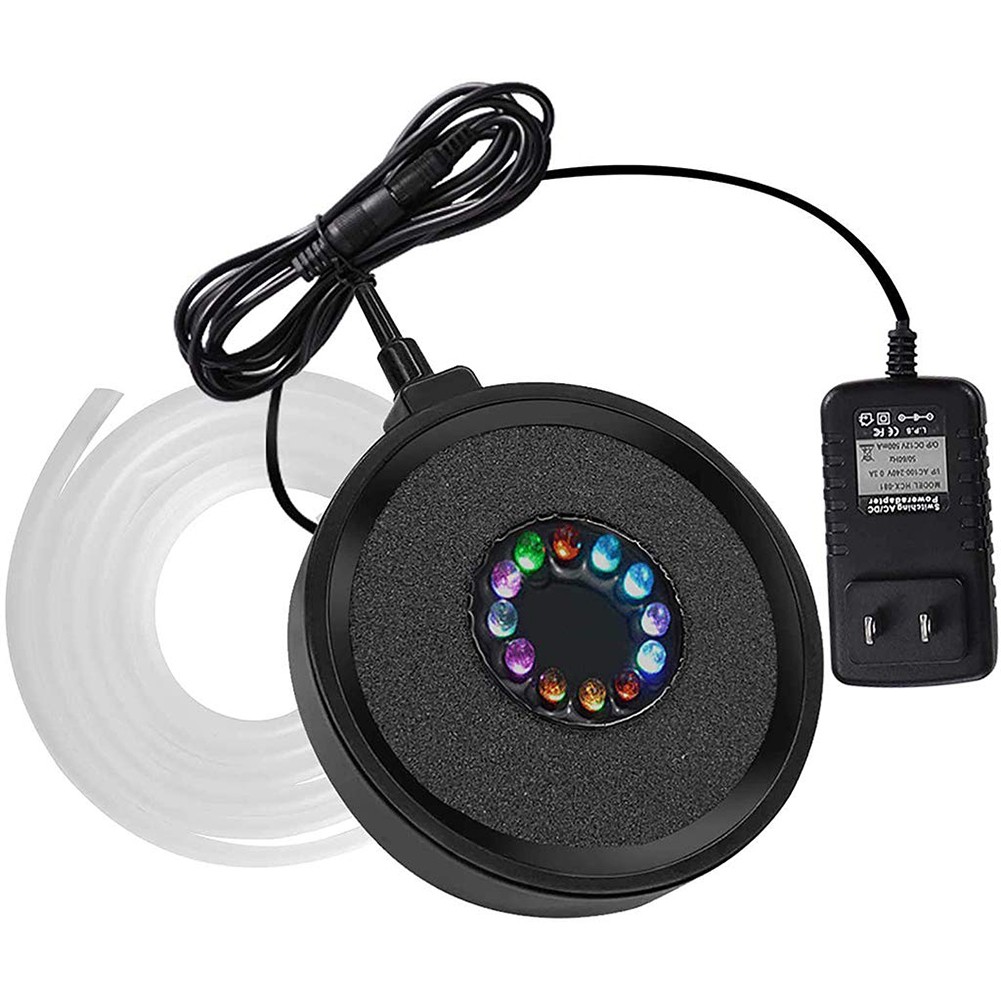 Aquarium Stone Disk, Round Fish Tank Bubbler with LEDs, 6 Auto Color Changing Aquarium and Fish