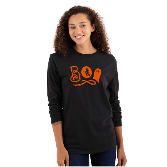 Boo Cute Witch Ghost Halloween Women Plus Size Long Sleeve Graphic Tee Brisco Brands 2X