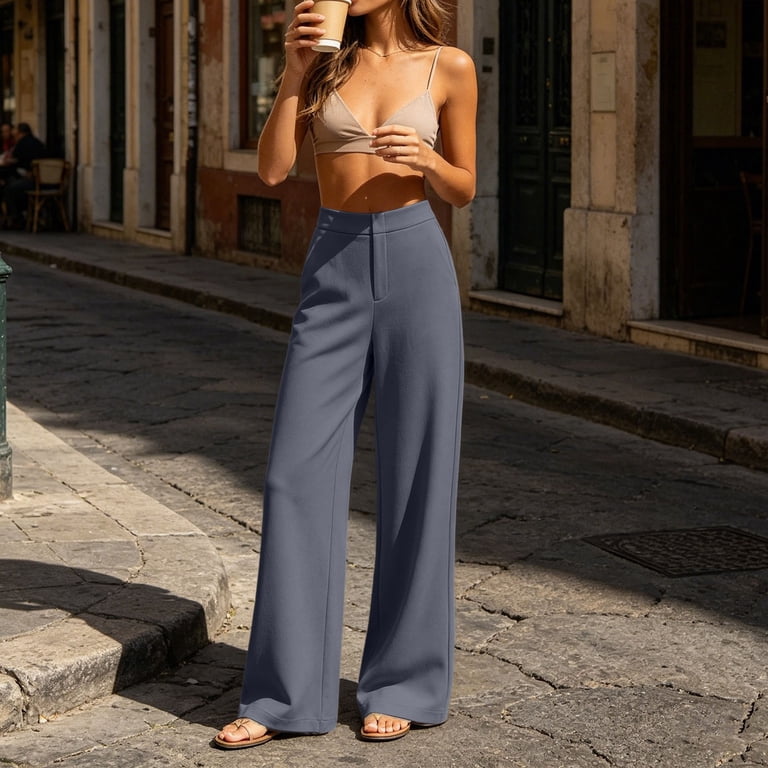 grey bootcut dress pants Women's Pockets Women's Summer Casual High-End Straight-Leg Slim Business Suit Pants Dark Gray Xxxl Carryover271