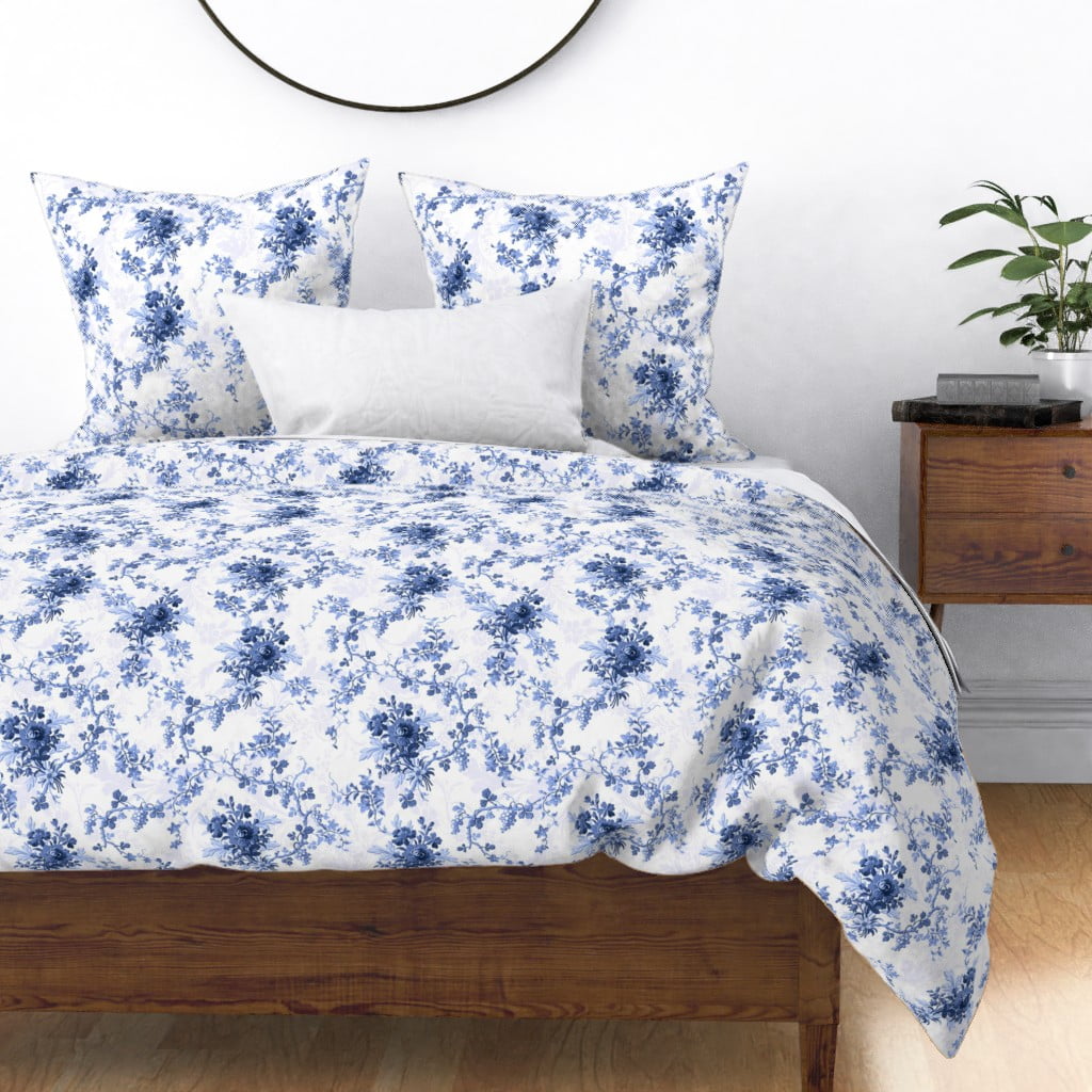 Blue Floral China Pattern Ink Vintage Navy And White Pillow Sham by Roostery 