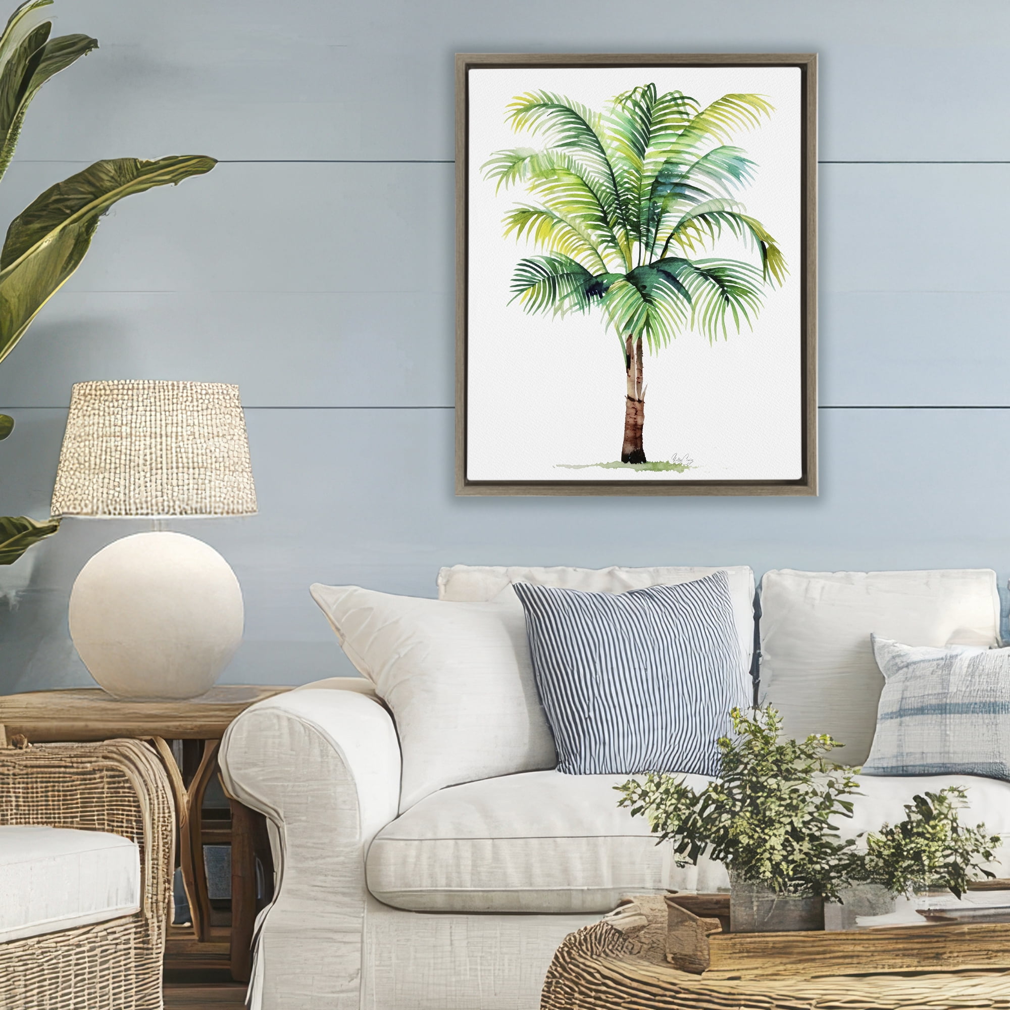 Stupell Industries Breezy Fronds Palm Brown Framed Floater Canvas Wall Art, design by Shelly Craig