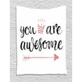 thumbnail image 1 of Positive Energy Tapestry, Cursive Written You Are Awesome Words with Arrow and Crown, Wall Hanging for Bedroom Living Room Dorm Decor, 60W X 80L Inches, Coral Charcoal Grey White, by Ambesonne, 1 of 2