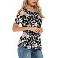 thumbnail image 4 of ANYJOIN Womens Summer T Shirts Strappy Short Sleeve Tunic Tops Strappy Cold Shoulder Blouse, 4 of 5