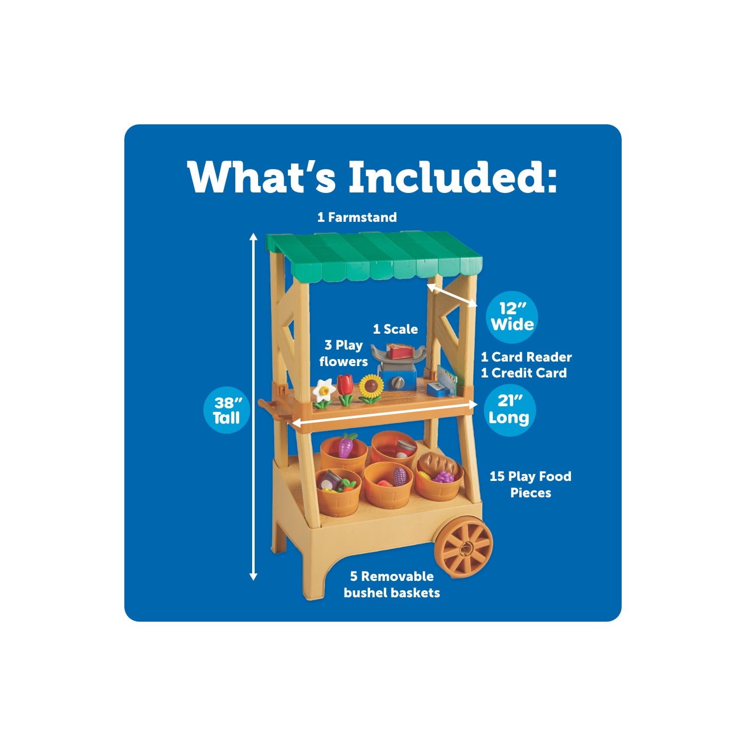 Learning Resources My First Farmstand Toy Farmers Market Cart With Play Food for Toddlers, Ages 2+