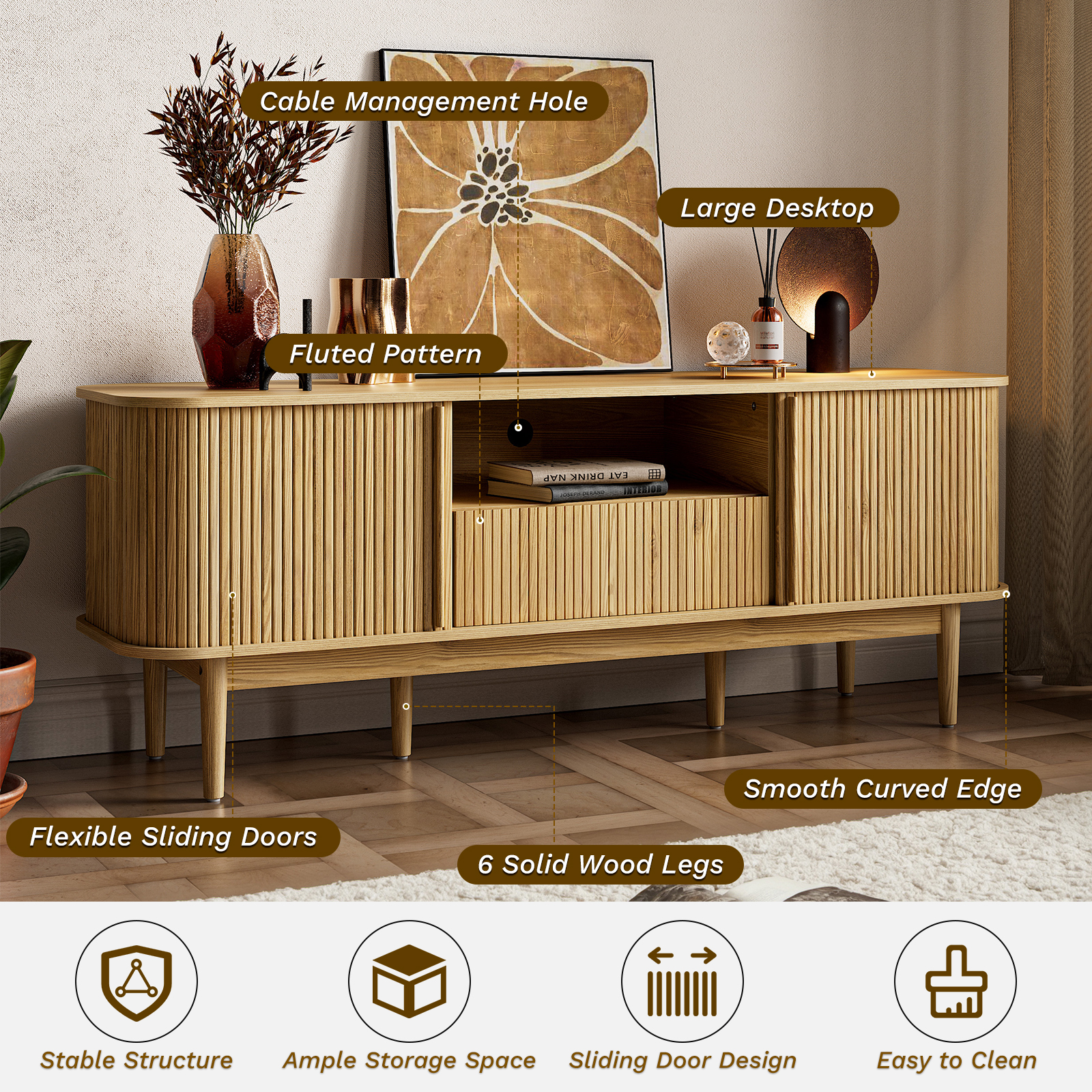 FURNIWAY Modern TV Stand with Storage, Entertainment Center up to 70 Inches