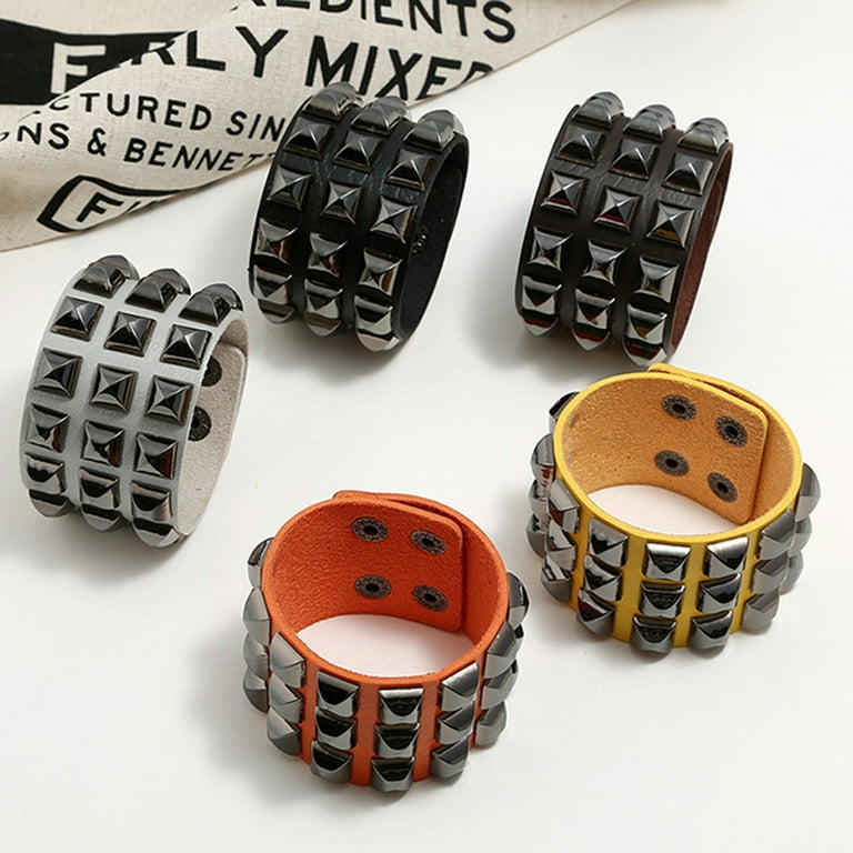 Anvazise Punk Men Women Club Square Rivet Studded Wide Cuff