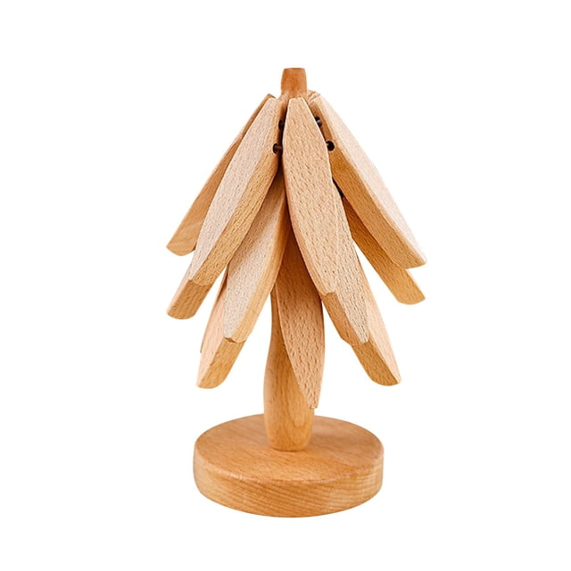 3 manteles individuales de madera plegables para decoración del hogar, diseño de árbol, resistentes al calor, de madera color haya