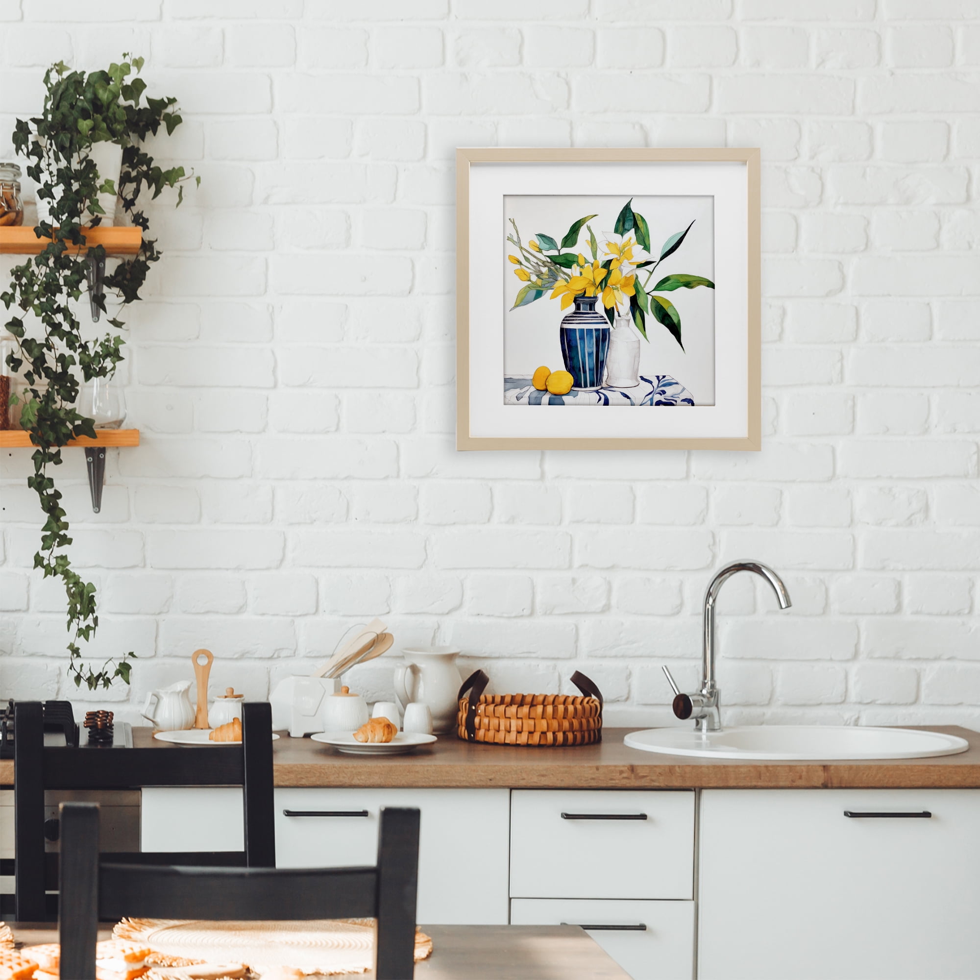 Stupell Industries Lemons And Blooms Table Birch Framed Print Under Glass, design by Ray Powers