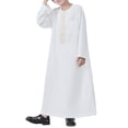 thumbnail image 7 of Otqutp Boys Arab Thobe Muslim Kaftan Kids 𝗜slamic Clothing Ethnic Trim Ramadan Prayer Clothing Long Sleeve Arabic Robe Dress, 7 of 7