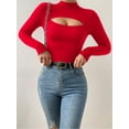thumbnail image 3 of MOYIKO Cutout Front Mock Turtle Neck Long Sleeve Shirts for Women Fitted Tops Tees,Size Small, 3 of 8