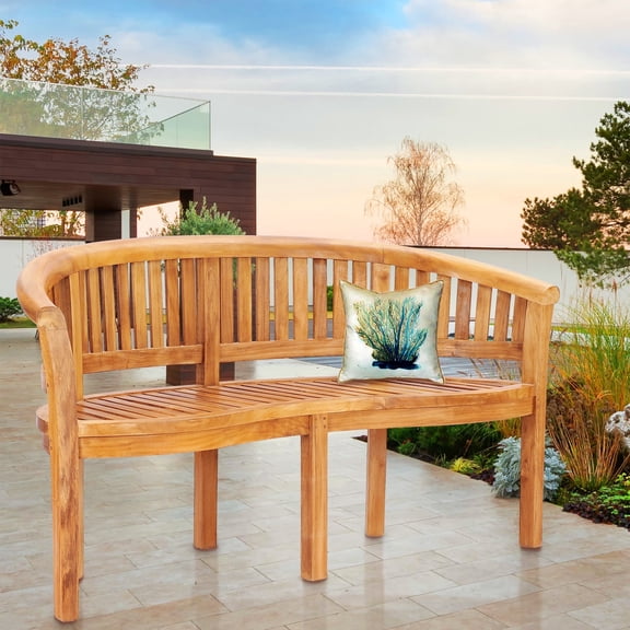 Teak Wood Peanut Heavy Duty Double Outdoor Patio and Garden Bench, A-Grade Teak Wood