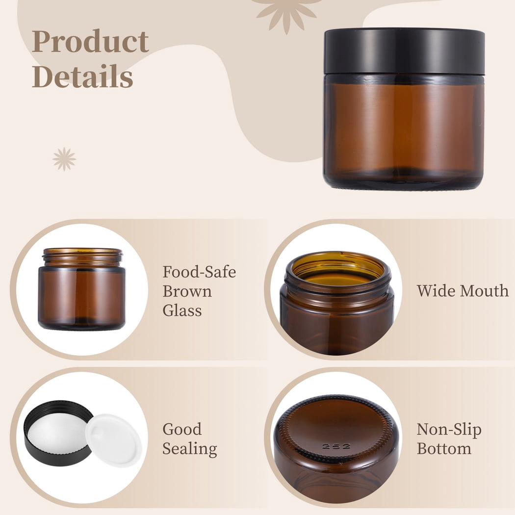 16 PCS Brown Glass Jars, 60ml Brown Glass Ointment Jars with Screw-on Lids, Travel Cream Glass Jar, Mini Leakproof Glass Jar with Lid, Airtight Container for Skin Care Cosmetic, Coffee, Tea