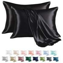 MR&HM Satin Pillow Case, 2 Pack Satin Standard Silky Pillowcase for Hair and Skin, Satin Pillowcase Set of 2, 20x26, Black