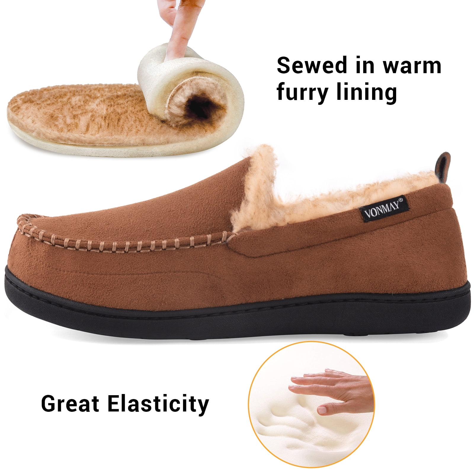 VONMAY Men's Moccasin Slippers Fuzzy 