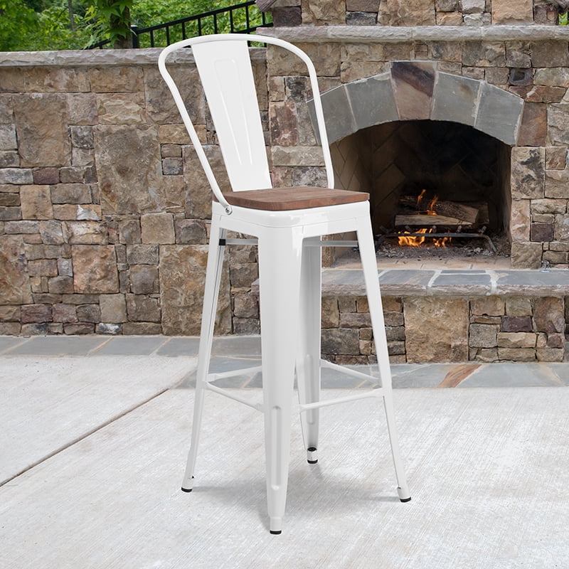 white metal barstool with back