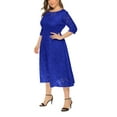 thumbnail image 4 of Eternatastic Womens Scooped Neckline Floral lace Top Plus Size Cocktail Party Midi Dress 5XL Blue, 4 of 5