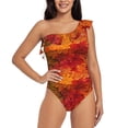 thumbnail image 2 of Picia Autumn Leaf Pattern Women's One Piece Swimsuits,One Shoulder Swimwear Asymmetric ,Ruffle Monokinis Bathing Suits,High Waisted Flattering Bathing Suits-Medium, 2 of 8