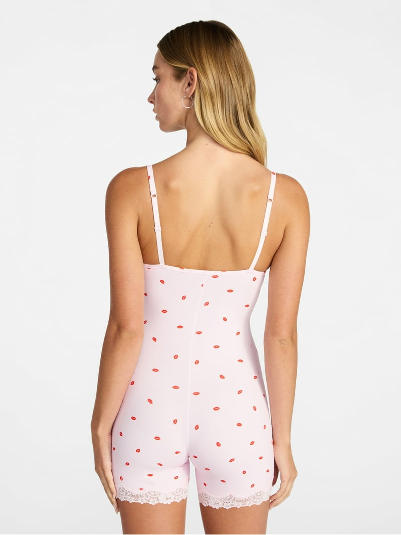 No Boundaries Fit Stretch Lace Trim Romper, Women's XS-XXXL