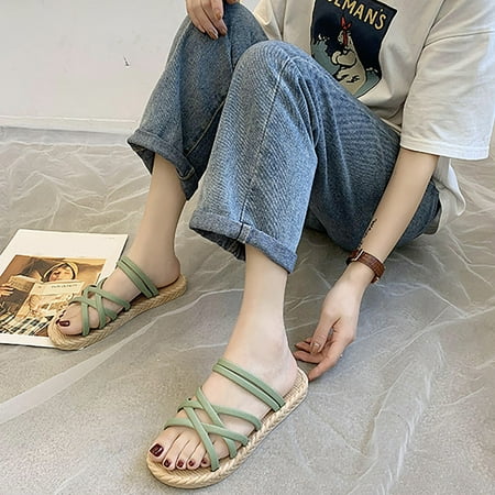 

YanHoo Clearance Women s Slide Sandals Open Toe Slip-on Beach Breathable Flat Sandals Casual Slippers Sandals Summer Cute Dressy Beach Slip on Sandals Platform Sandals