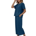 thumbnail image 6 of GZWYHT Women'S Linen 2 Piece Outfits,Cotton Set Summer Travel Outfits Resort Outfits Summer Beach Vacation Clothes Peasant Blouses Capri Sets Women 2 Piece Outfits Blue XL, 6 of 7