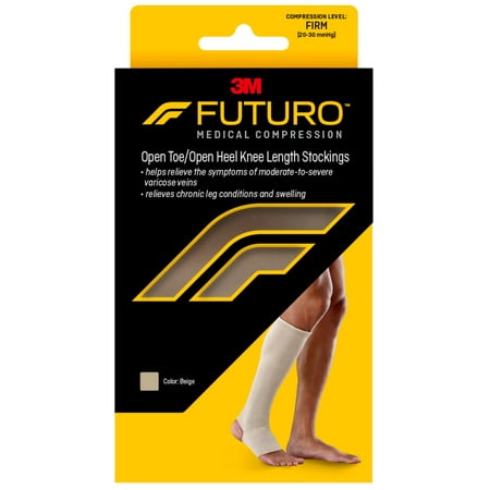 Firm Open Toe Stockings FUTURO™ Open Toe/Heel Knee Length Stocking for Men & Women, X-Large, Beige, Firm 20-30 mmHg) ()