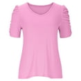 thumbnail image 5 of JeashCHAT Tshirts Shirts for Women Graphic Women's Casual Sexy Fashion Summer Stretch Threaded Pullover Puff Sleeve V-Neck Short Sleeve T-Shirt Top, 5 of 6