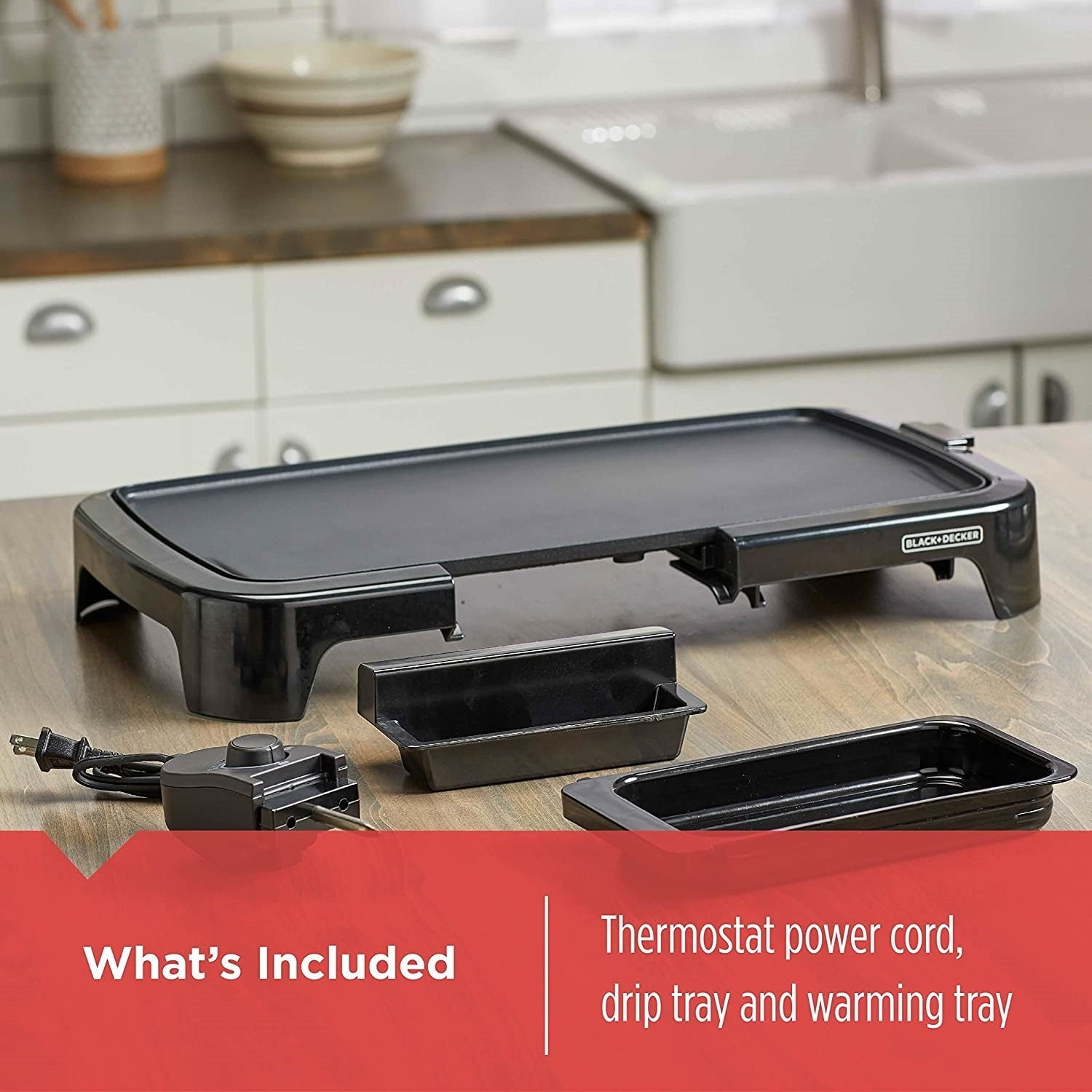 Black + Decker - Family Size Electric Griddle with Warming Tray