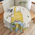 thumbnail image 3 of Yellow Lemon Gnome Round Tablecloth 54 inches Summer Fruit Floral Leaves Linen Waterproof Oil-Proof Table Cloth Round Table Cover for Holiday Party Picnic Dinner Decor Indoor and Outdoor Use, 3 of 9