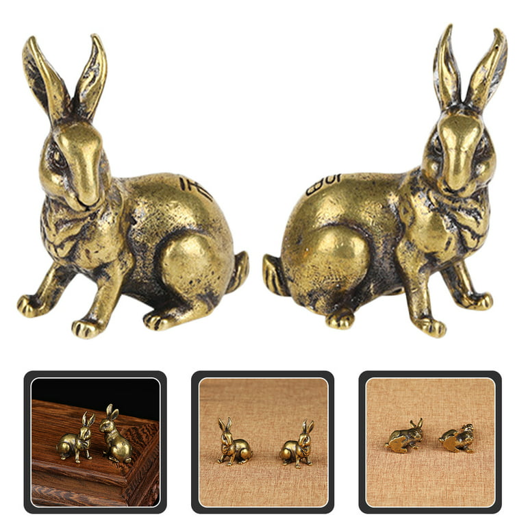 1 Pair of Antique Rabbit Ornaments Brass Rabbit Statues Vintage Animal  Figurines Tea Pet 