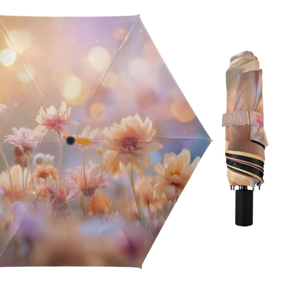 Delicate Pastel Flowers Compact Sun Umbrella Windproof Travel Umbrellas for Rain Strong Portable UV Protection