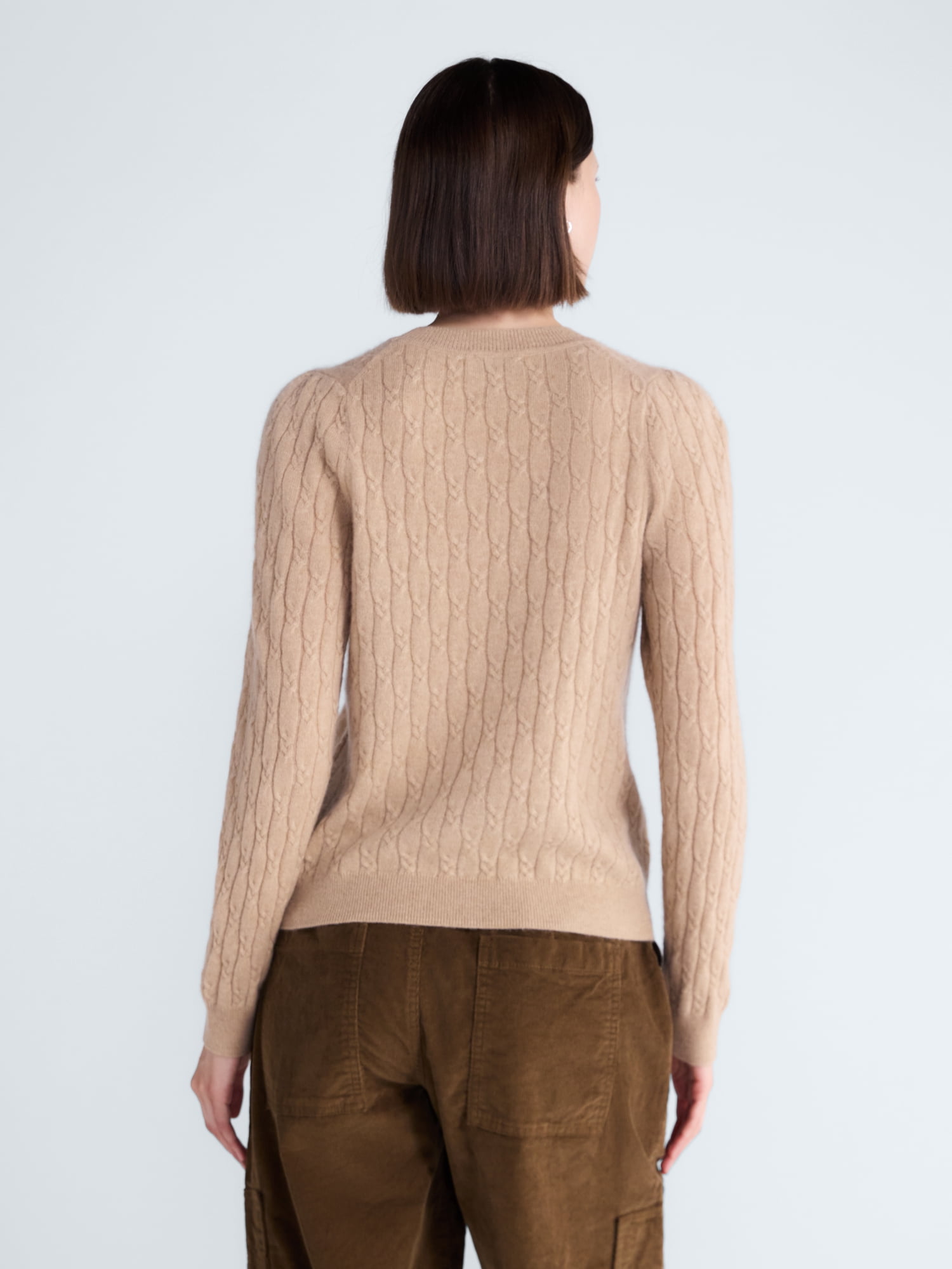 Free Assembly Women's and Women's Plus Cashmere Cable Knit Sweater with Puff Sleeves, Midweight, Sizes XS-4X