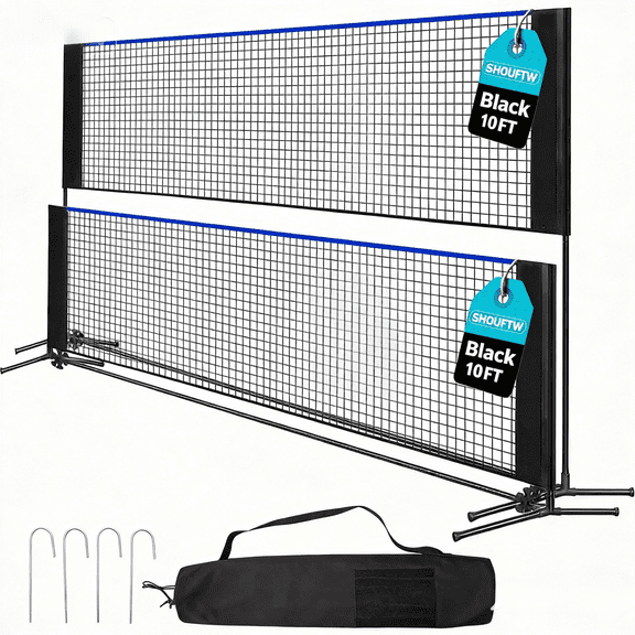 SHOUFTW Nylon Height Adjustable Volleyball Net, Badminton Net with Carry Bag, Volleyball Net for Pool, Backyard Game Indoor Outdoor Use, Blue-black