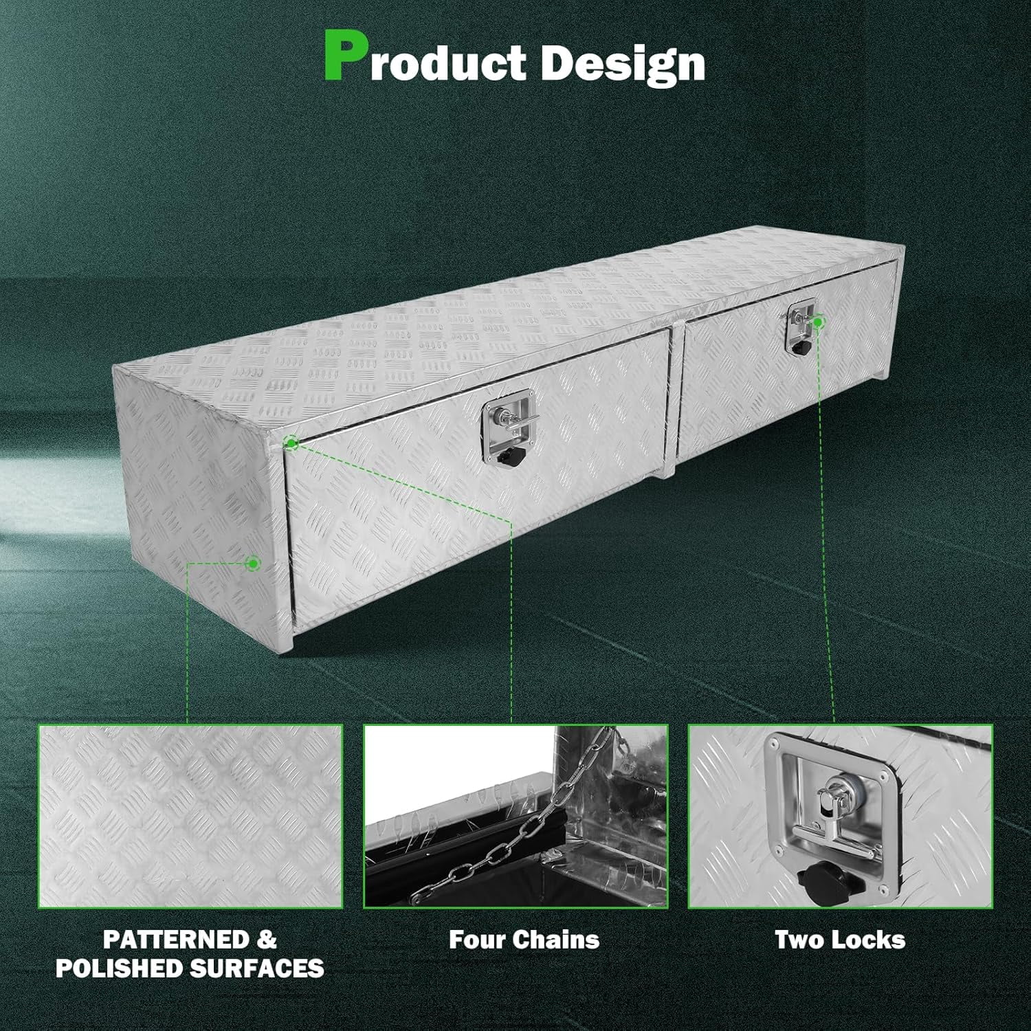 SCITOO 72 Inch Aluminum Truck Bed Tool Box Heavy Duty Diamond Plate Trailer Tool Box with Lock Keys Tool Storage Organizer Chest for Pick up TruckBed ATV RV Trailer Waterproof 72X13X16