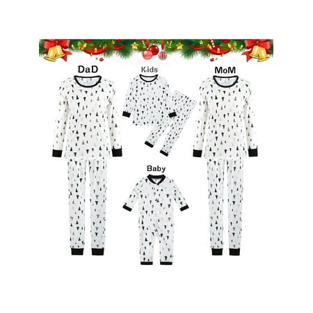 

Huakaishijie Christmas Matching Pajamas Parent-child Nightwear Set White Long Sleeve Printed Pattern Tops and Pants/ Jumpsuit