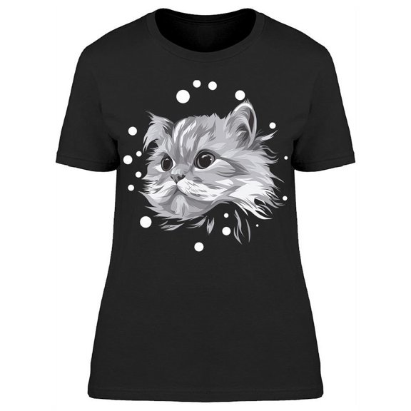 Digital Cat Art Sketch Dots  T-Shirt Women -Image by Shutterstock, Female Medium