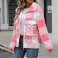 thumbnail image 4 of Women Fall Jackets Plaid Fleece Sherpa Zipper Lapel Coat With Pocket Color Block Warm Lightweight Jacket, 4 of 7