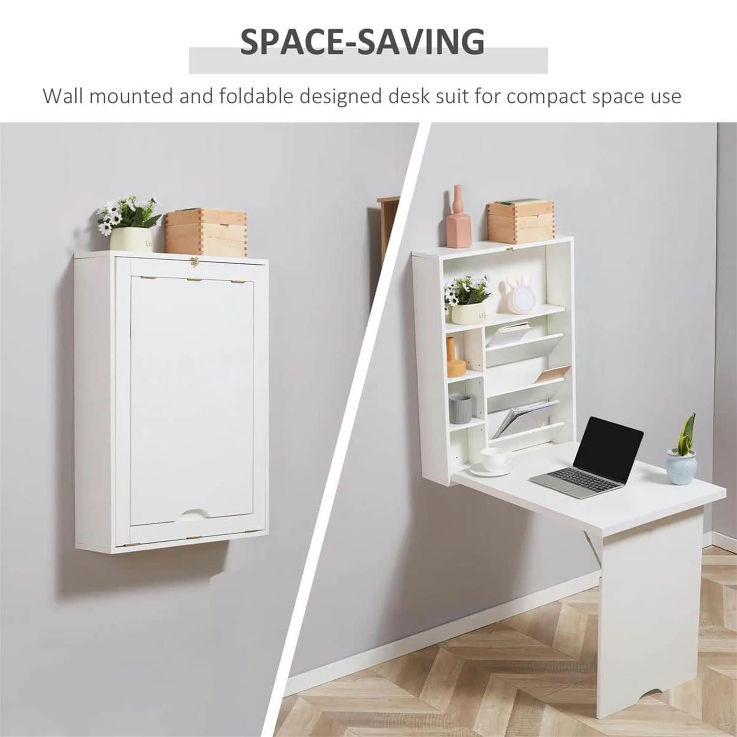 Demi Bonn 57" Multi-Function Wall-Mounted Desk, Space-Saving Floating Office Desk with Storage for Home Office, White