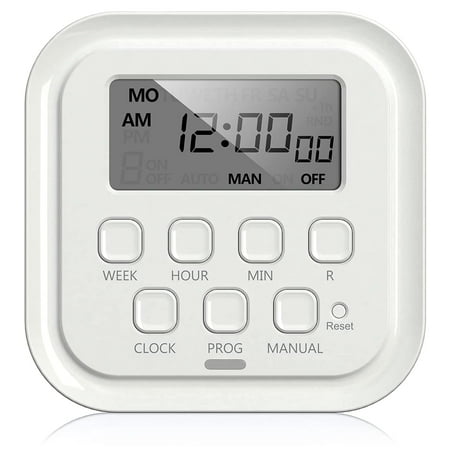 

HBN 7 Day Heavy Duty Digital Timer Dual Outlet On/Off Programs 3-Prong Programmable Timer Indoor for Lamp Light Fan Pets Home Kitchen Office Appliances 125V 15A 1875W 60Hz