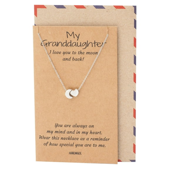 I Love You Granddaughter Necklace, Moon and Back Necklace, with Greeting Card, 16-in adjustable to 18-in