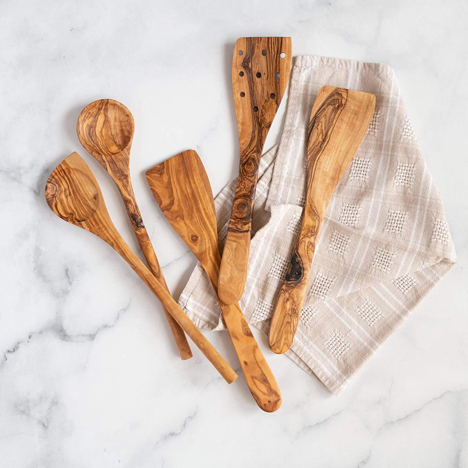 Olive Wood Utensil Holder with 4 Utensils – Set of 5 – UNIQUE-TOUCHES®