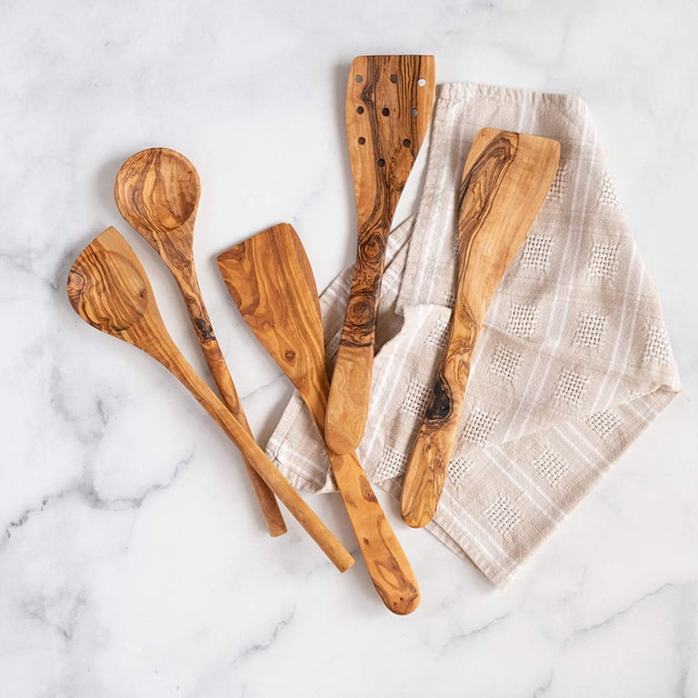 Tramanto 5 Piece Olive Wood Kitchen Cooking Tools Set, Spatula and