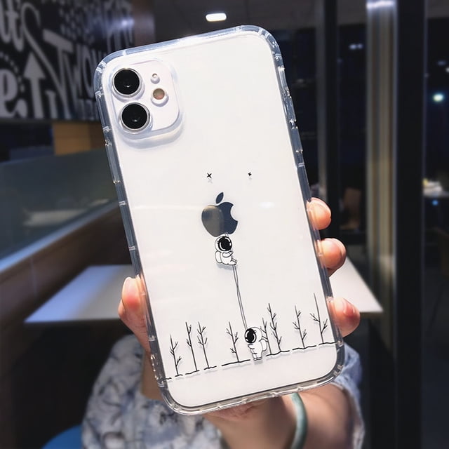 Cute Cartoon Astronaut Star Space Phone Case On iPhone 11 13 14 Pro MAX XS XR X 12 7 8 Plus Clear Soft TPU Shockproof Back Cover