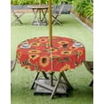 thumbnail image 4 of Outdoor Tablecloth with Umbrella Hole and Zipper 60R Summer Vintage Sunflowers Red Background Table Cover for Round Tables Waterproof Tabletop Collection for Patio Garden Picnic Camping, 4 of 6