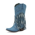 thumbnail image 2 of UngA Western Boots Wide Calf Women's Cowboy Boots Mid Calf Cowgirl Embroidered Western Chunky Heel Pull On Knee High Boots Light Blue,7, 2 of 7