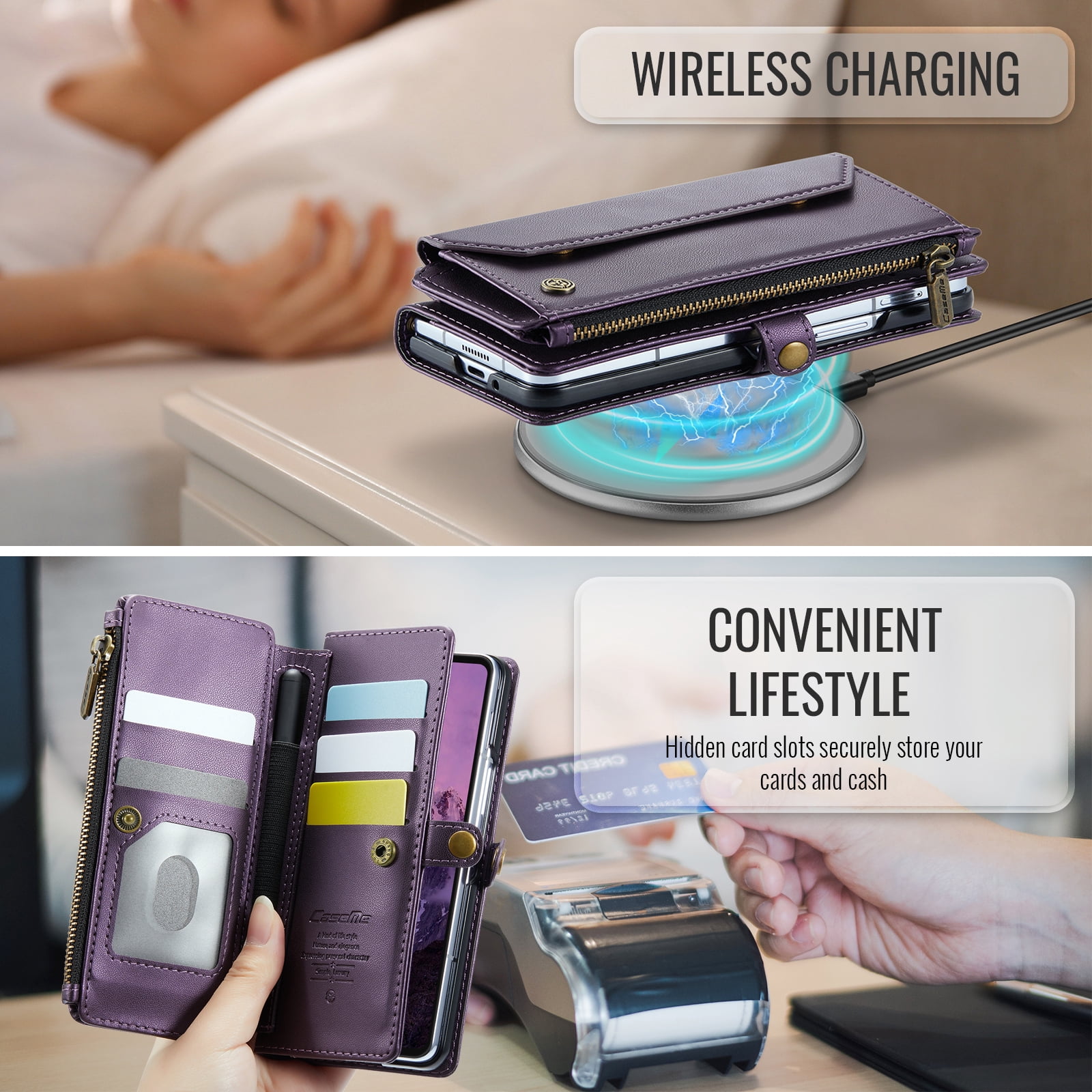 Asuwish Compatible with Samsung Galaxy Z Fold 7 5G 2025 Zipper Wallet Phone Case With pen slot Crossbody Lanyard Strap Flip Card Holder Slot Cell Cover for ZFold7 Z7 G Fold7 7Z Women Girls Purple