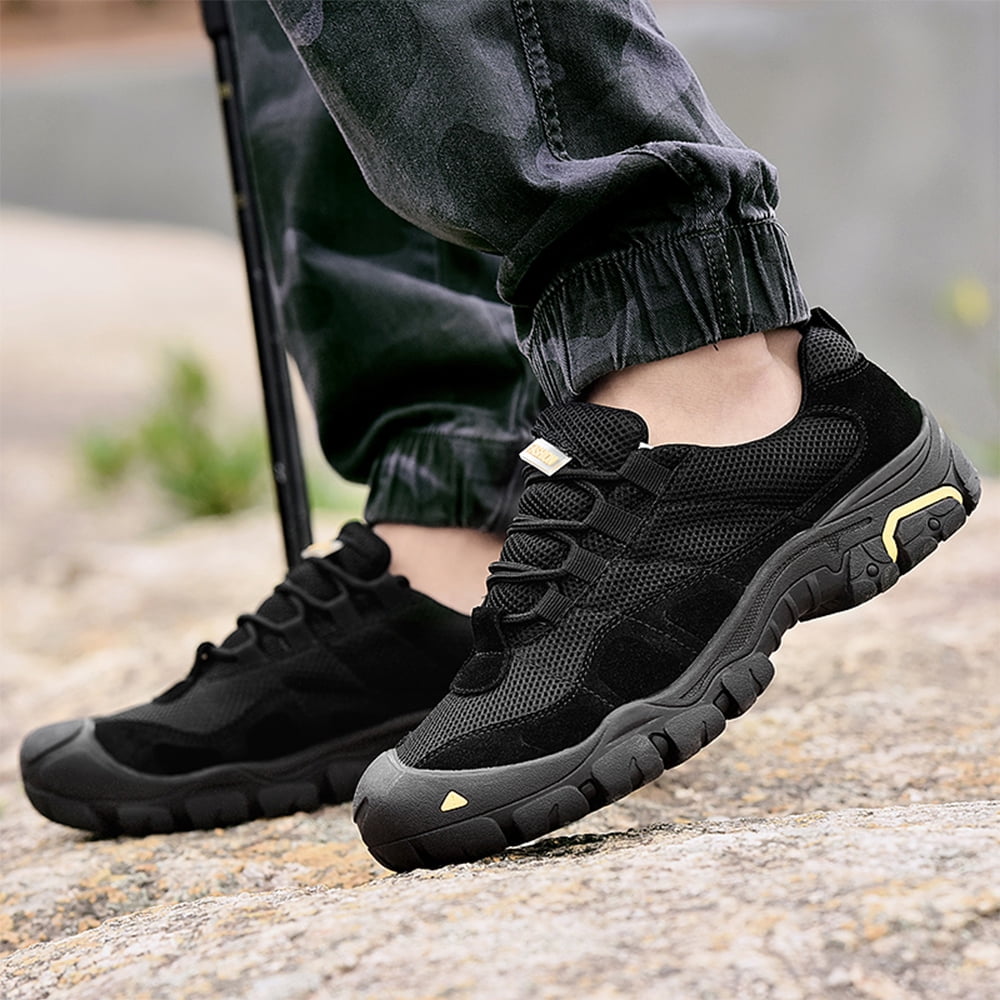 Men's Hiking Shoes Comfortable Breathable Lightweight Slip Resistant Rubber Outsole Outdoor Walking Lace Up Sneakers Black 7 US